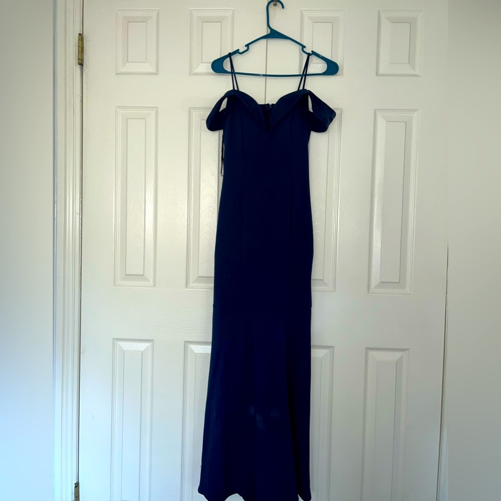 Navy blue long formal off the shoulder dress